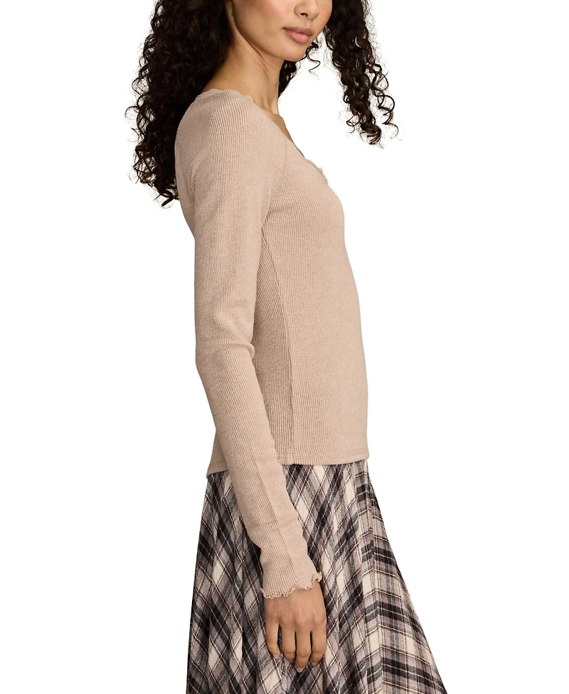 Lucky Brand Women's Lace Trim Henley Top