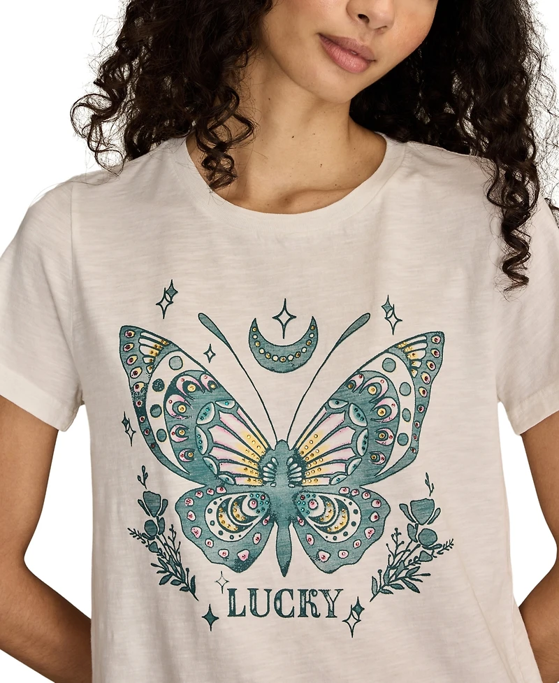 Lucky Brand Women's Tattoo Butterfly Crewneck T-Shirt