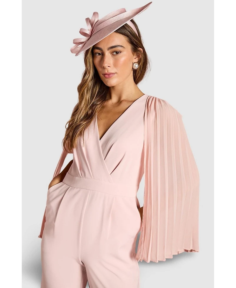 Coast Women's V Neck Pleated Long Sleeve Jumpsuit