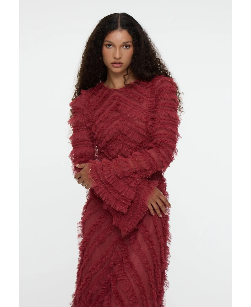 Maryisa Women's Modest Embellished Sequin Beaded Dress Maxi Blush