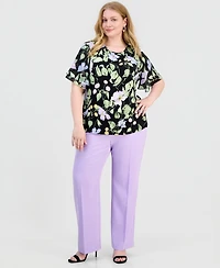 Kasper Plus Floral-Print Flutter-Sleeve Top