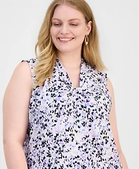 Kasper Plus Knot-Front Sleeveless Top