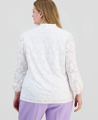 Kasper Plus Burnout Floral V-Neck Blouse