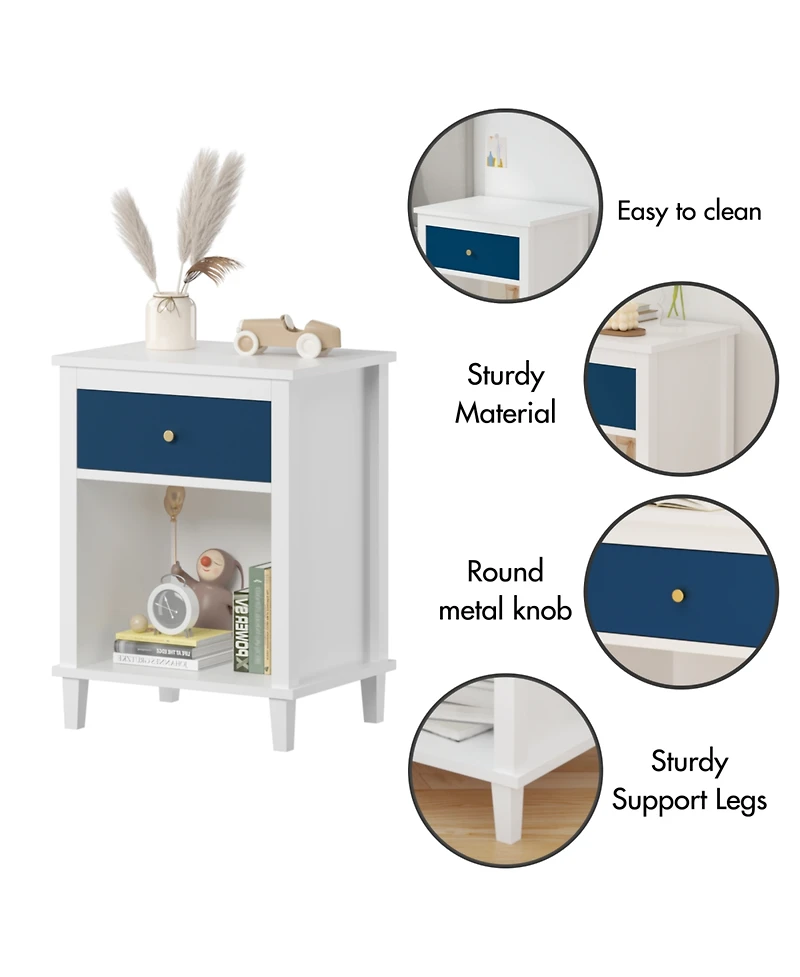 Streamdale Furniture Streamdale Wooden Nightstand with Drawer and Shelf for Kids and Adults, Navy+Golden Handle