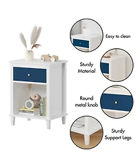 Streamdale Furniture Streamdale Wooden Nightstand with Drawer and Shelf for Kids and Adults, Navy+Golden Handle