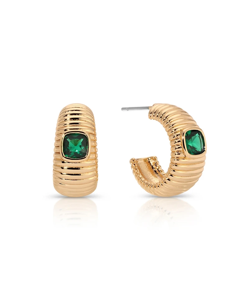 Ettika Ribbed Emerald Medium Hoops