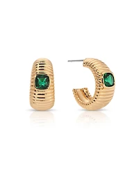 Ettika Ribbed Emerald Medium Hoops