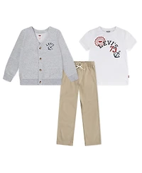 Levi's Boys' 4-7 Long-Sleeve Cardigan, T-Shirt and Pants, 3-Piece Set