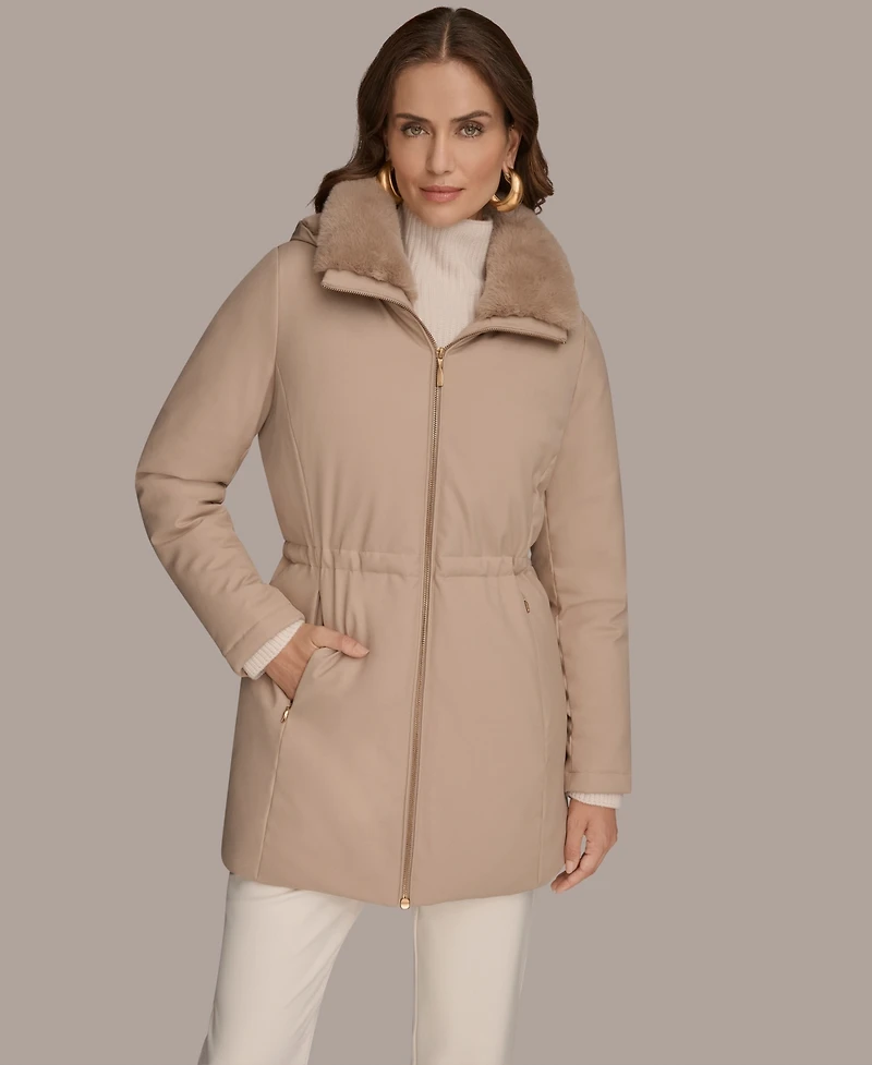 Donna Karan New York Women's Faux-Fur-Collar Short Puffer Coat