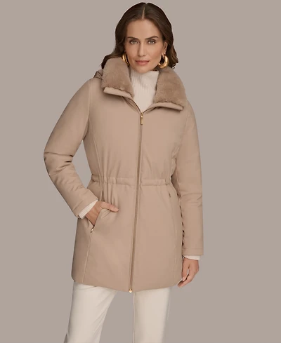 Donna Karan New York Women's Faux-Fur-Collar Short Puffer Coat