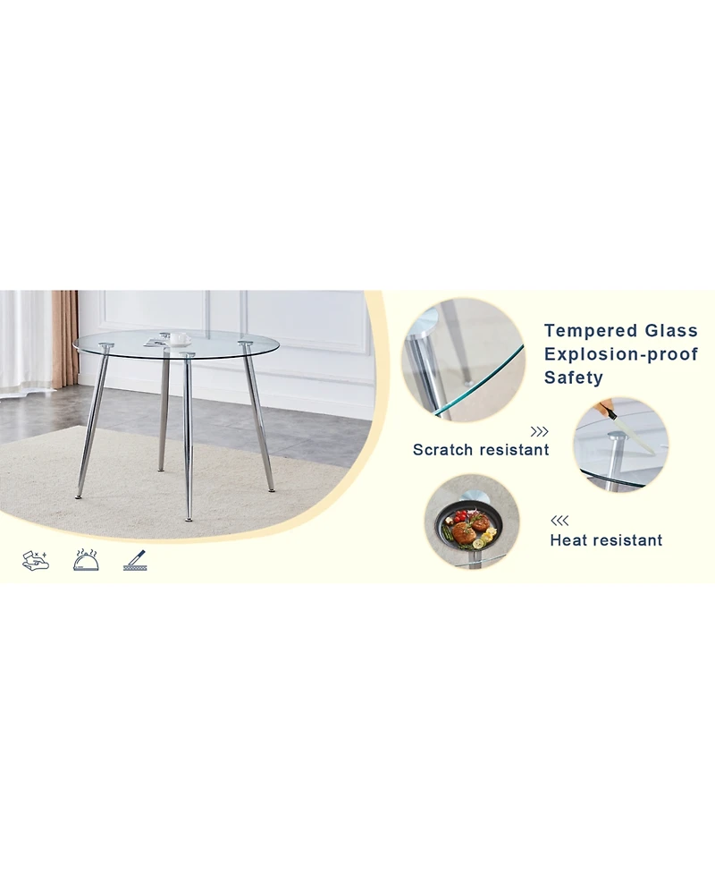 Streamdale Furniture Glass Dining Table Set with 4 Black Pu Chairs