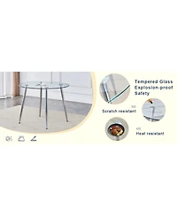 Streamdale Furniture Glass Dining Table Set with 4 Black Pu Chairs