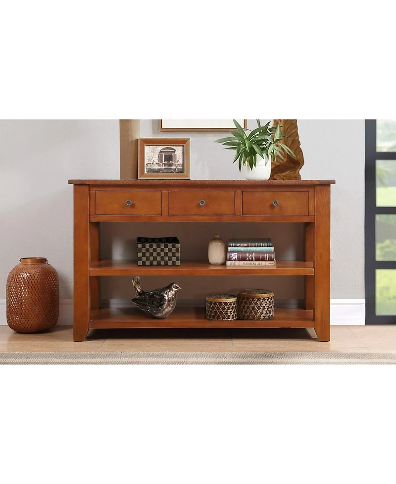 Streamdale Furniture 48" Solid Pine Wood Console Table with 3 Drawers & 2 Shelves (Brown)