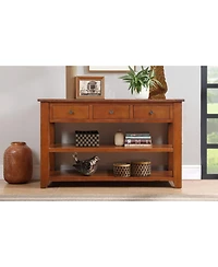 Streamdale Furniture 48" Solid Pine Wood Console Table with 3 Drawers & 2 Shelves (Brown)