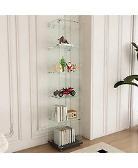 Streamdale Furniture Premium 5-Tier Glass Display Case with 5 Led Modes, Single Door Bookshelf