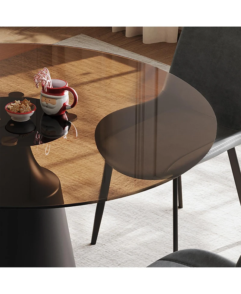 Streamdale Furniture 35" Round Dining Table & 4 Chairs Set - Mid-Century Modern Glass Top