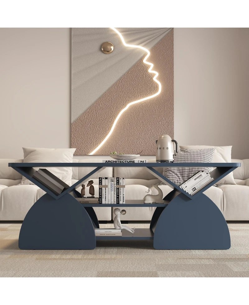 Streamdale Furniture Engineered Wood Rounded Corner Rectangular Coffee Table with Shelves