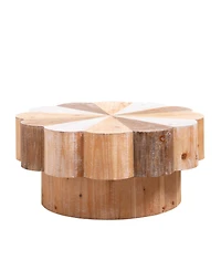 Streamdale Rustic Wood Flower Coffee Table - 31.7" Diameter Vintage Center Table