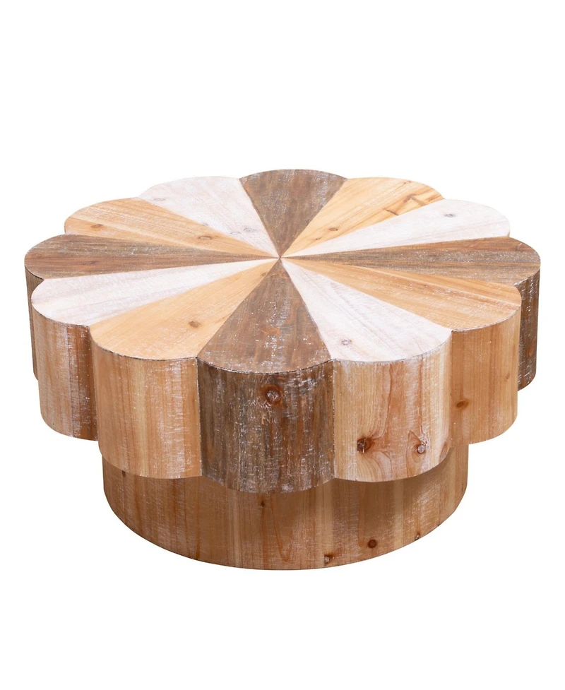 Streamdale Rustic Wood Flower Coffee Table - 31.7" Diameter Vintage Center Table