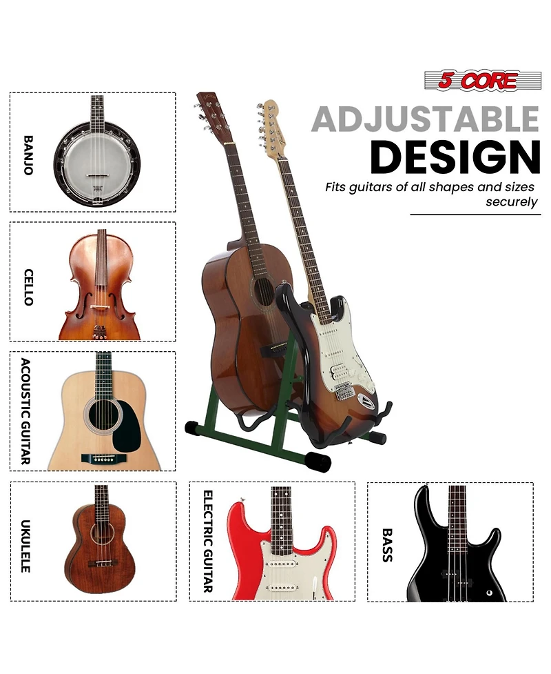 5 Core Double Guitar Stand Floor Adjustable A Frame Folding Acoustic Electric Guitars Holder Stands Gss 2N1 Pgr