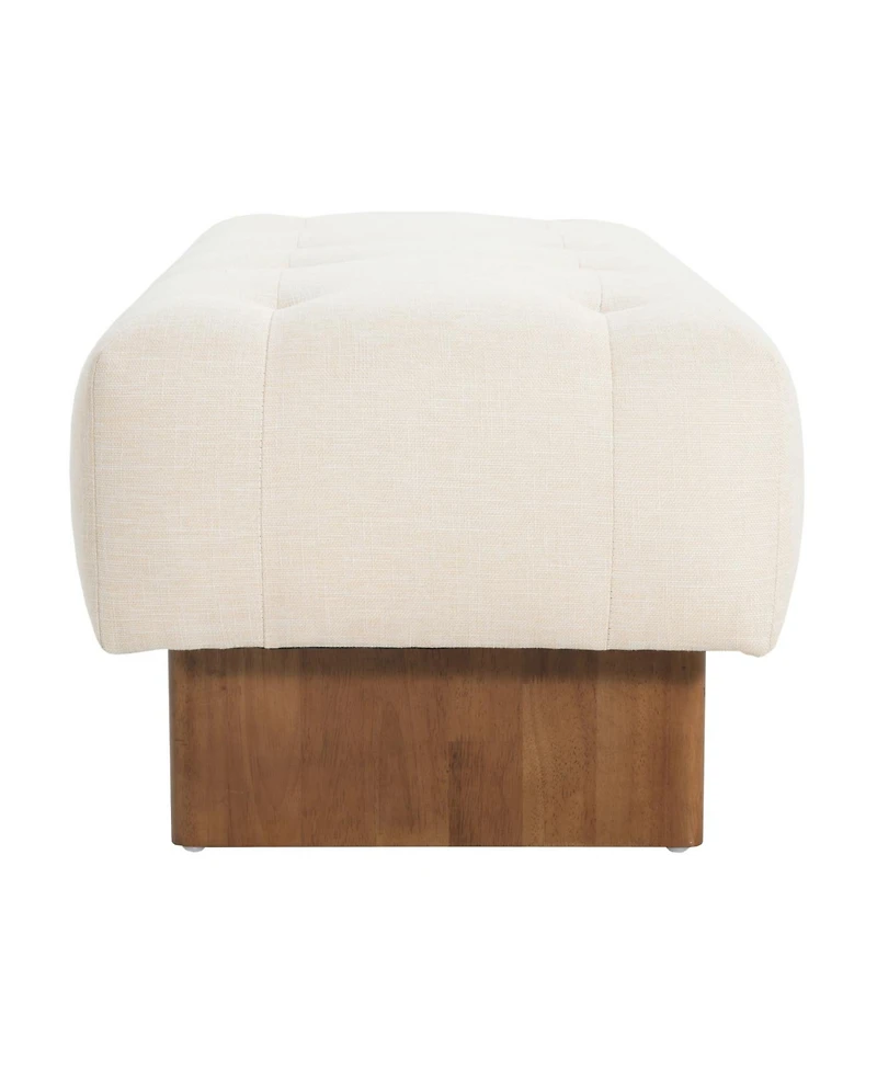 Streamdale Rectangular Tufted Linen Ottoman Bench with Solid Wood Legs, Beige