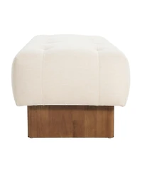 Streamdale Rectangular Tufted Linen Ottoman Bench with Solid Wood Legs, Beige