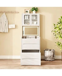 Streamdale Furniture 3-in-1 Vanity Table with Led Mirror and Storage Stool