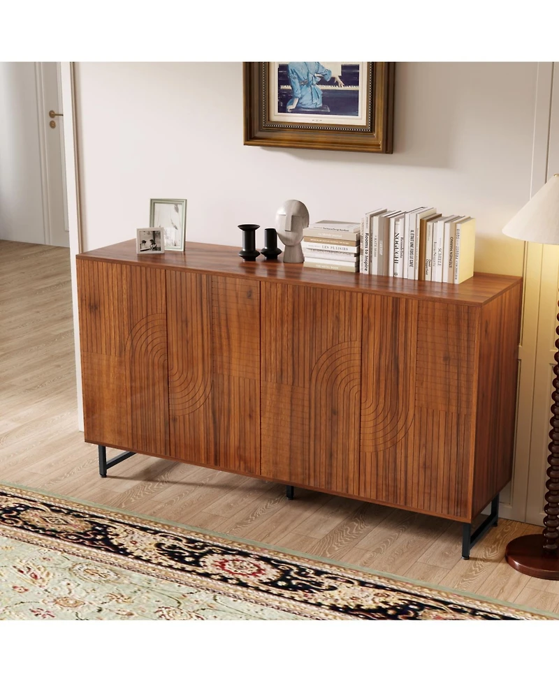 Streamdale Furniture Mid-Century Modern Walnut Sideboard Buffet Cabinet