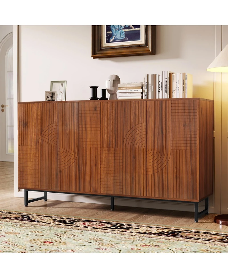 Streamdale Furniture Mid-Century Modern Walnut Sideboard Buffet Cabinet