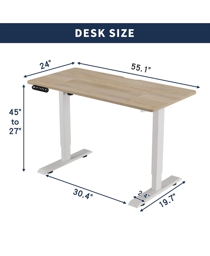 Streamdale Furniture Electric Standing Desk 55" Height Adjustable Computer Table
