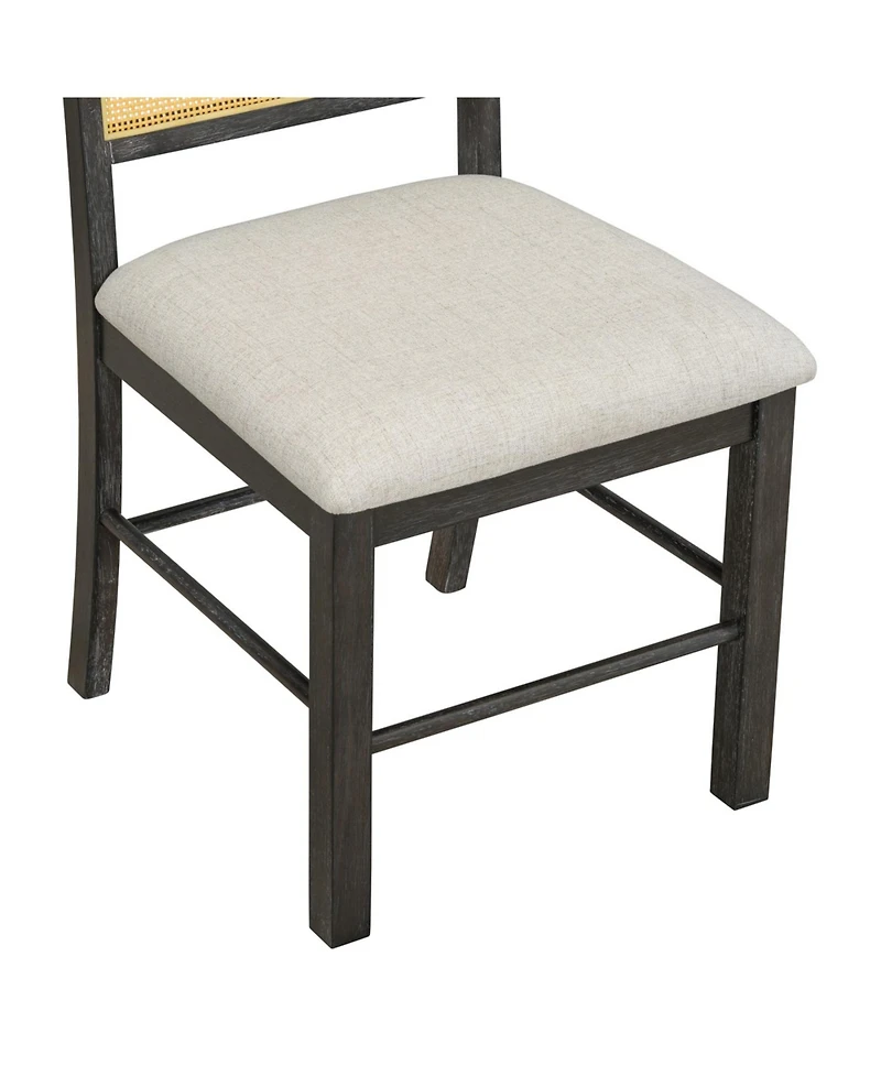 Streamdale Furniture 7-Piece Farmhouse Dining Set for 6 - 59.8" Distressed Oak Table & 6 Rattan Chairs