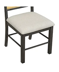 Streamdale Furniture 7-Piece Farmhouse Dining Set for 6 - 59.8" Distressed Oak Table & 6 Rattan Chairs