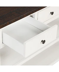 Streamdale Furniture 48" Solid Pine Wood Top Console Table with 3 Drawers & 2 Shelves (Antique White/Brown)