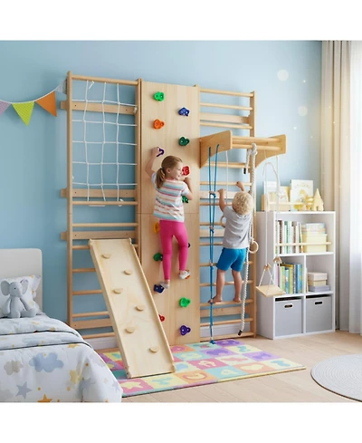 Streamdale Furniture All-in-One 10-in-1 Indoor Climbing Set with Rock Wall, Swings, Rings, Ladders