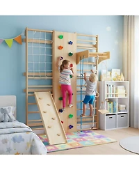 Streamdale Furniture All-in-One 10-in-1 Indoor Climbing Set with Rock Wall, Swings, Rings, Ladders