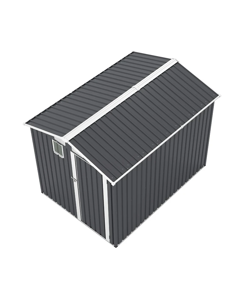 Streamdale Furniture 6x8FT Outdoor Steel Storage Shed with Clear Window & Lockable Doors, Dark Gray