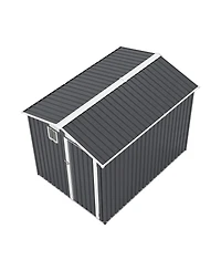 Streamdale Furniture 6x8FT Outdoor Steel Storage Shed with Clear Window & Lockable Doors, Dark Gray