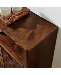 Streamdale Furniture 63" Mid Century Modern Rattan Sideboard Buffet Cabinet with Storage, Retro Coffee Bar Credenza