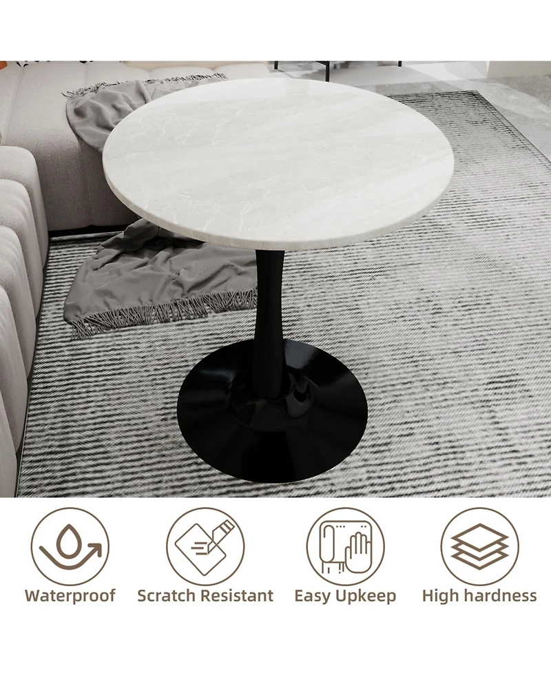 Streamdale Furniture 27.6" Black Mid-Century Modern Dining Table with White Marble Top