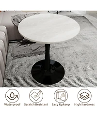 Streamdale Furniture 27.6" Black Mid-Century Modern Dining Table with White Marble Top