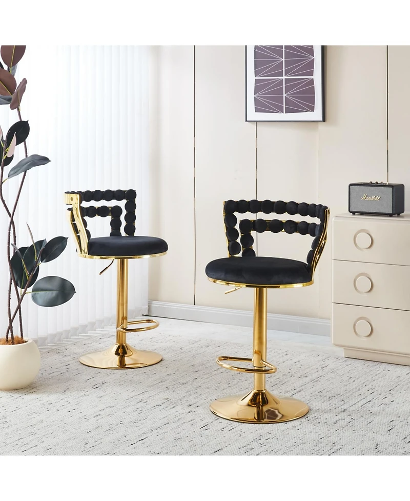 Streamdale Furniture Modern Gold Bar Table Set with 2 Adjustable Stools, Round Marble Pub Table