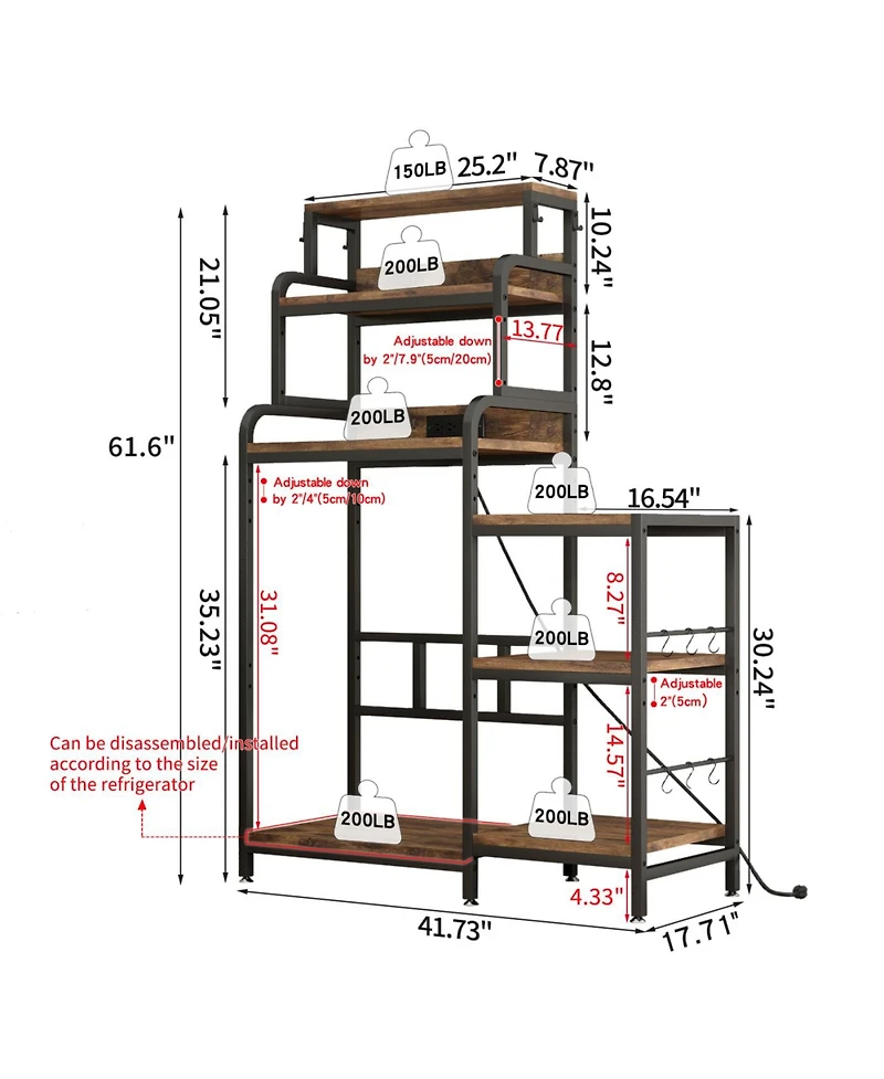 Streamdale Furniture Multifunctional 7-Tier Mini Fridge & Microwave Stand with Outlets