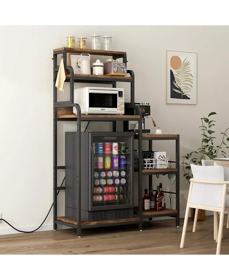 Streamdale Furniture Multifunctional 7-Tier Mini Fridge & Microwave Stand with Outlets