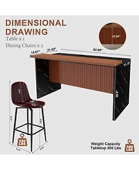 Streamdale Furniture 63-inch Modern Kitchen Island Set with 2 Bar Stools - Black Marble Look, Led Lighting & Grill