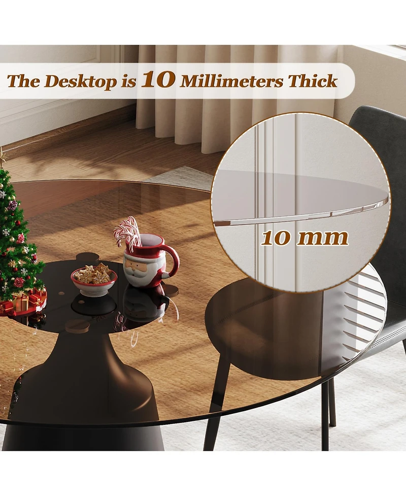 Streamdale Furniture 35" Round Mid-Century Modern Pedestal Dining Table with Black Glass Top