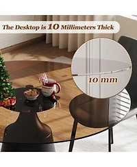 Streamdale Furniture 35" Round Mid-Century Modern Pedestal Dining Table with Black Glass Top