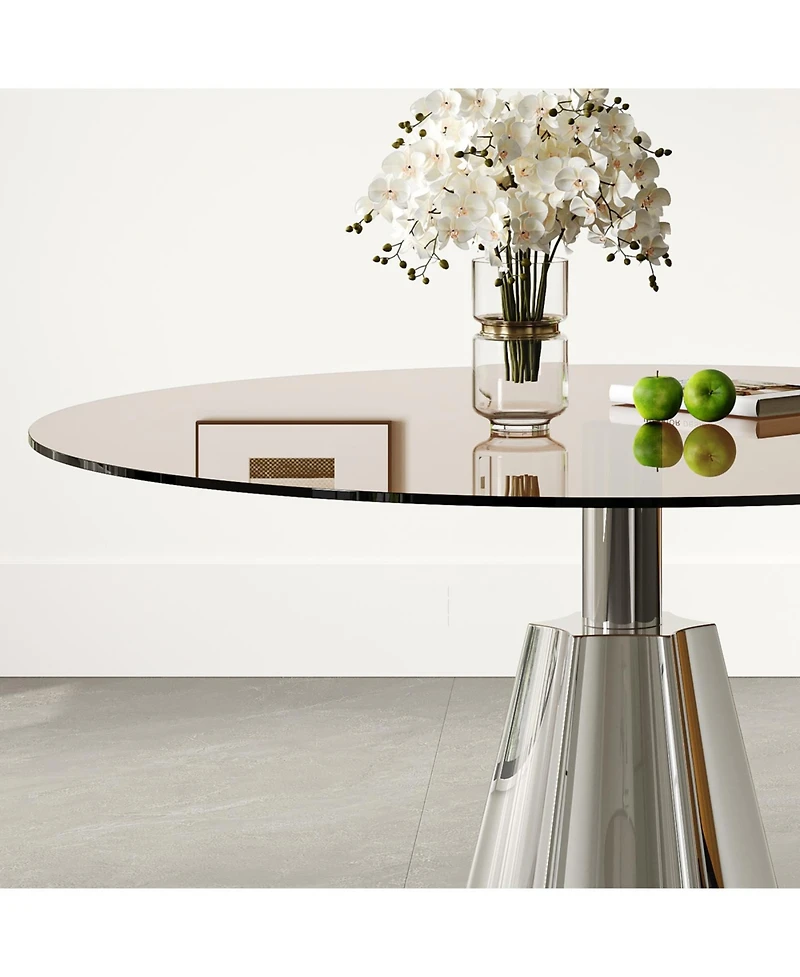 Streamdale Furniture Compact 35" Round Dining Table, Black Glass Top & Silver Base