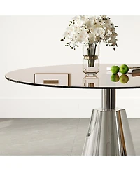 Streamdale Furniture Compact 35" Round Dining Table, Black Glass Top & Silver Base