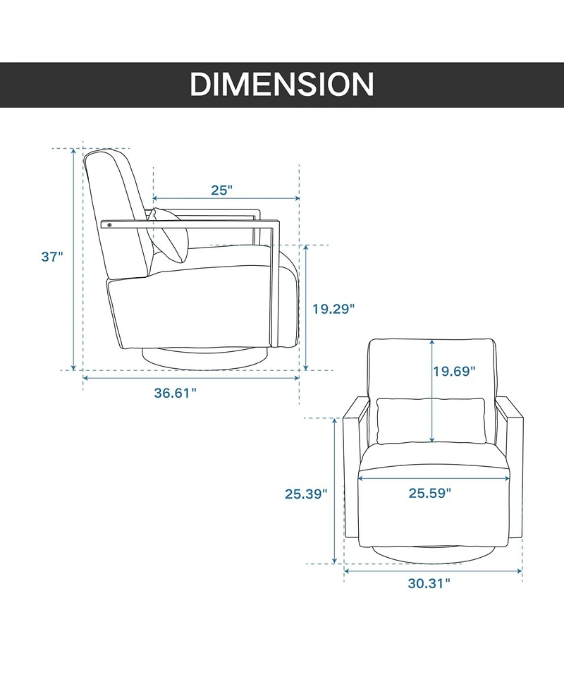 Streamdale Furniture Modern Upholstered Swivel Accent Chair with Solid Wood Armrests - Beige