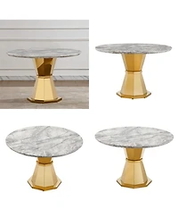 Streamdale Furniture 47" Round Marble Dining Table with Stainless Steel Base (Gold/Gray)